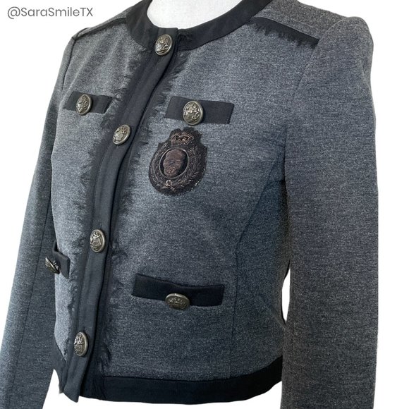 HAUTE HIPPIE Charcoal Gray Skull Crested Cropped Jacket - Picture 12 of 13